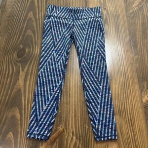 GAPFIT GFast Capri Leggings Womens Medium Blue Black Stripe Compression